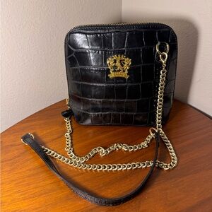 Pratesi Firenze Italian Leather Croc Mini Dome Crossbody Bag in Black